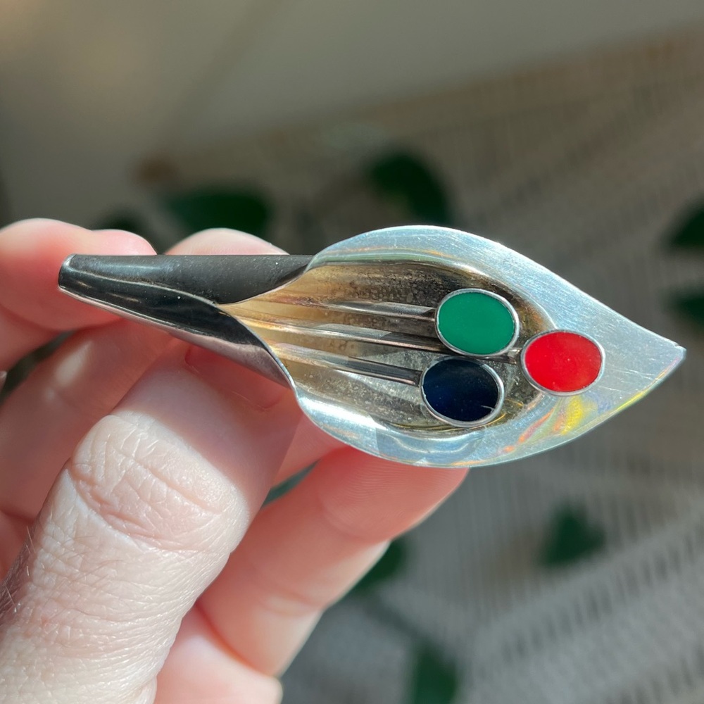 Vintage MCM Sterling Silver Lily Brooch 925 Enamel Modernist Scandinavian Pin